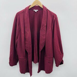 Bar III Womens Plus Size 3X Textured Knit Drape-Front Blazer Jacket Trophy Red